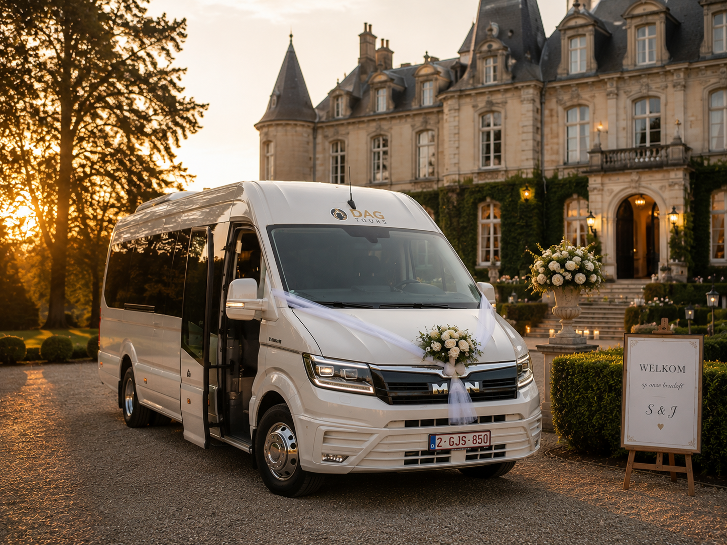Bus mariage décoré Belgique Dag-Tours